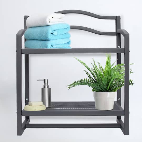 Household Essentials 2-Tier Metal Wall Mount Bathroom Shelf